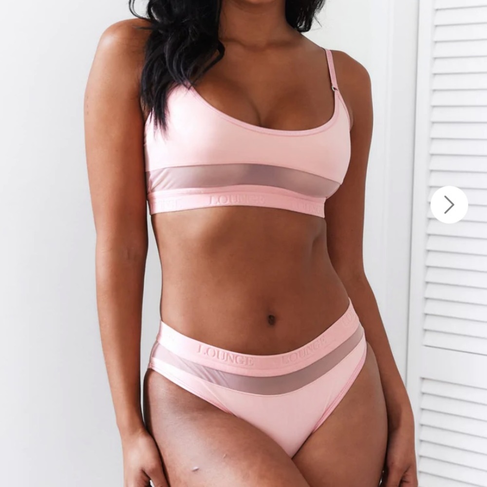 Lounge Underwear Pink Mesh Bra and Briefs Set